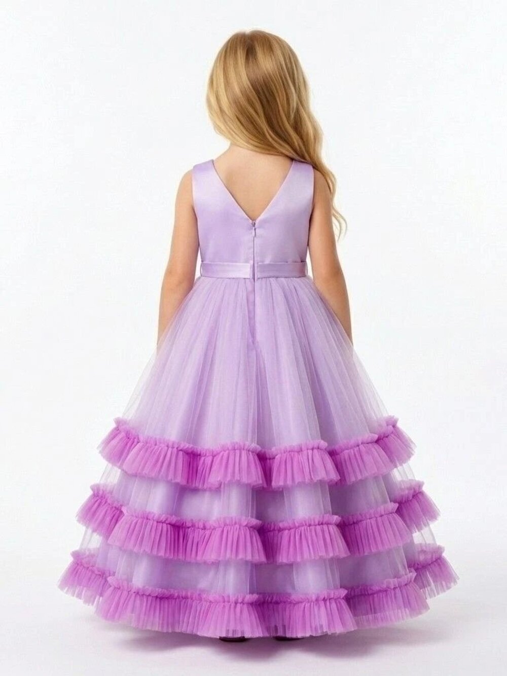 Girls Lavender Princess Party Dress Tiered Tulle Ruffle (Size 10) - Picture 2 of 2